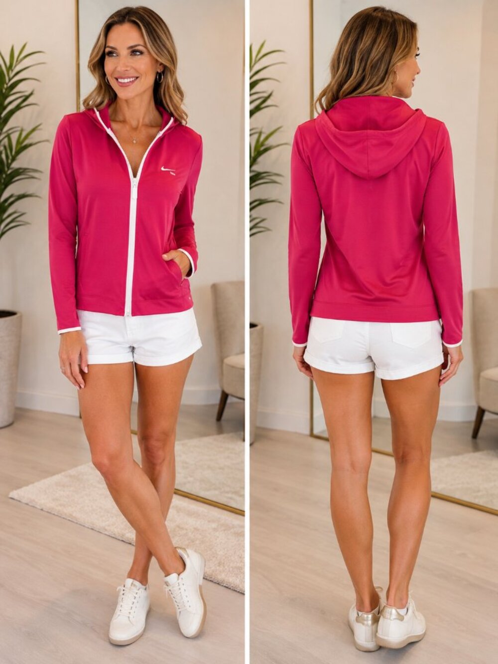 🔥 $15 SALE - Nike Swim Pink White Full Zip Hooded Track Jacket Size Small